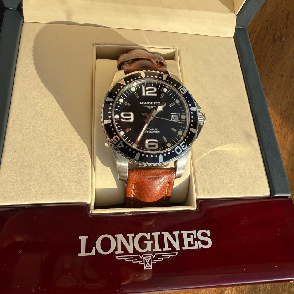 Longines Black and Brown Leather Watch